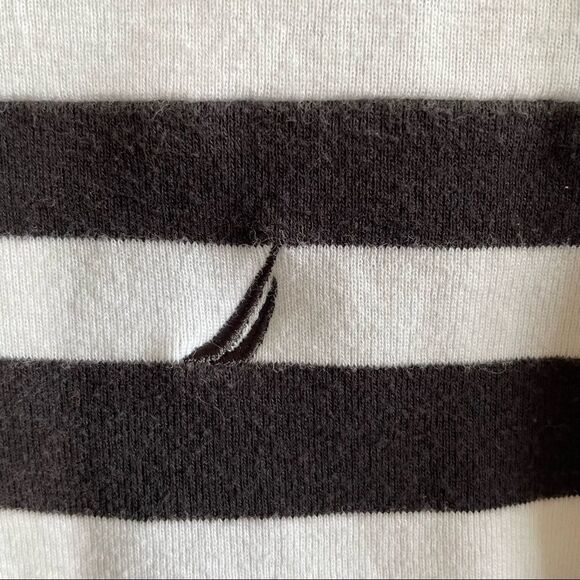 Nautica Womens Knit Top ~ size Small ~ Black, Khaki and white stripes - Picture 3 of 4